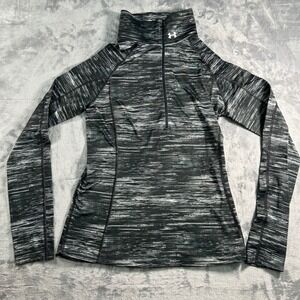 Under Armour Women's Black White Marled Stripe Quarter Zip Pullover Top Shirt XS